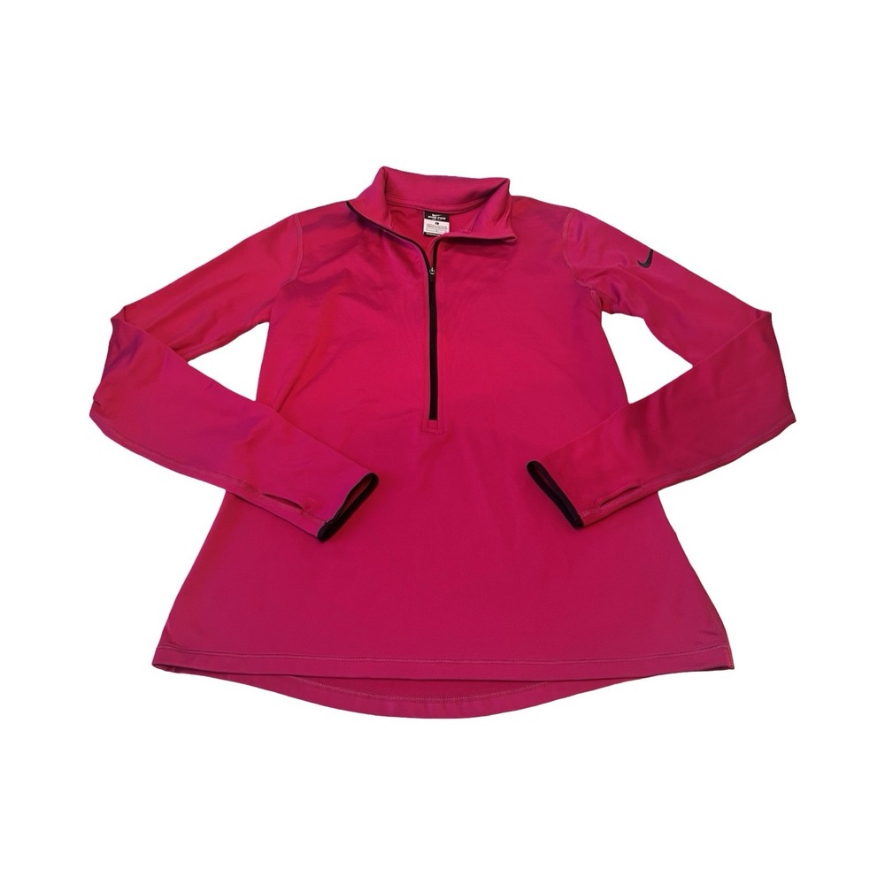 Nike Pro Dri-FIT Womens Half Zip Pullover Pink Long‎ Sleeve Thumbhole L